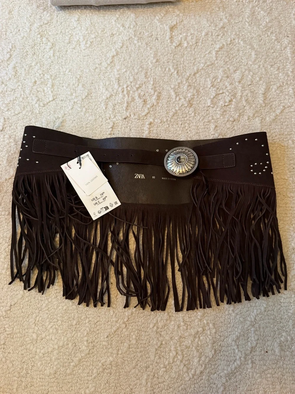 NWT Zara 100% Leather Fringe Belt